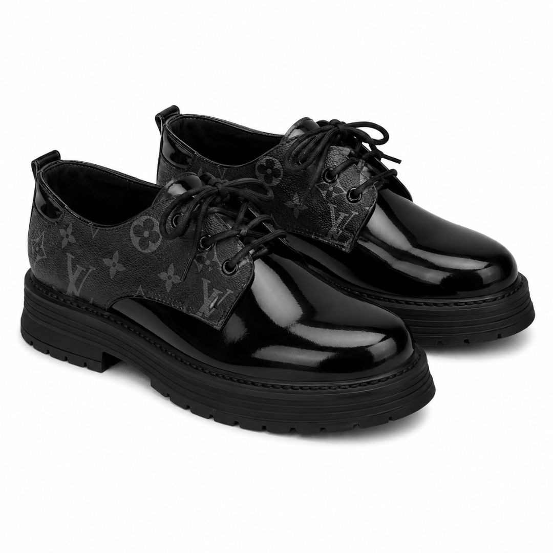 Mens Monogram Patent Platform Lace Up Shoes